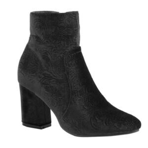 Black Velvet Floral Ankle Boots Size 9 Trendy Block Heel Bootie Whimsy Goth